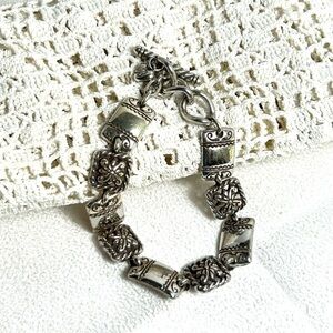 Brighton Vintage Bar Link Chain Bracelet Silver Plated Toggle 7.5"